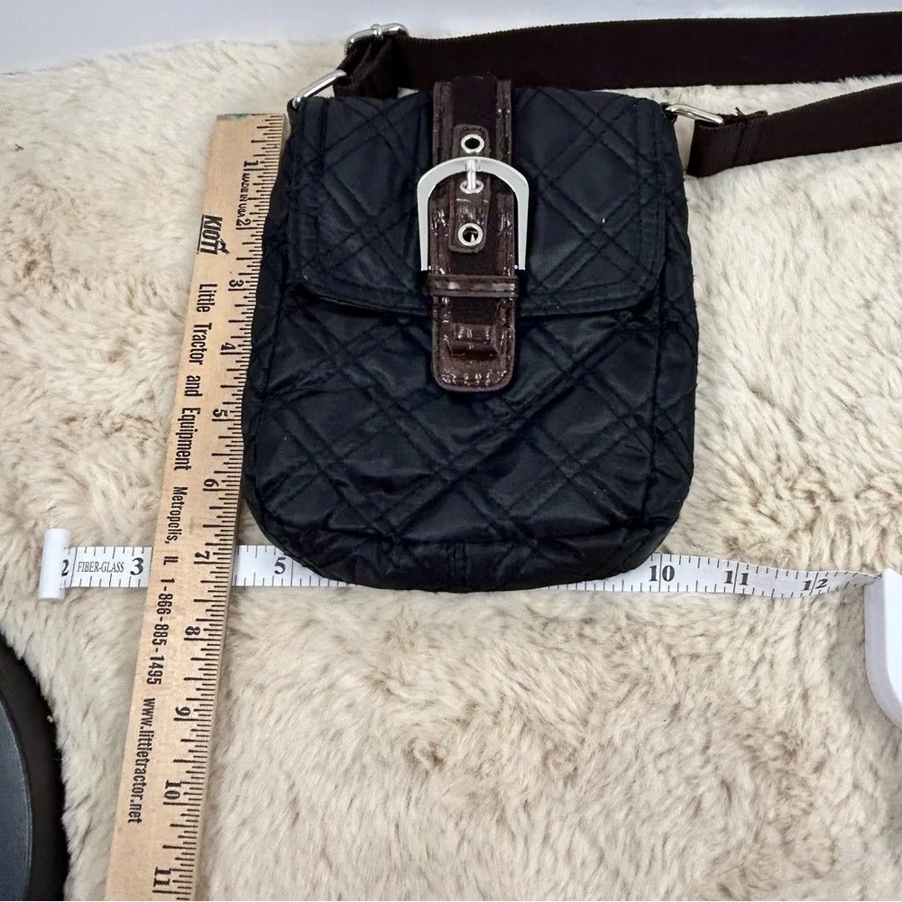 Quilted Black Crossbody Bag with Brown‎ Strap